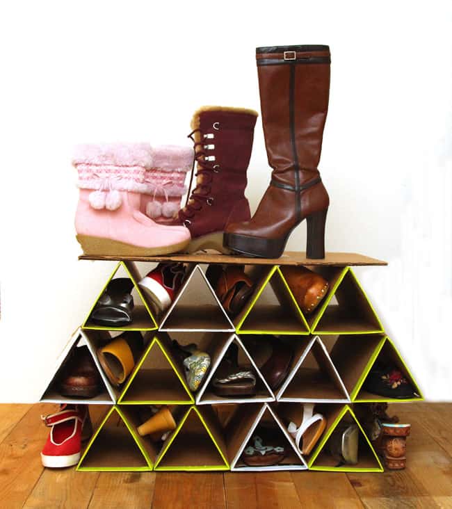 shoe rack from cardboard boxes