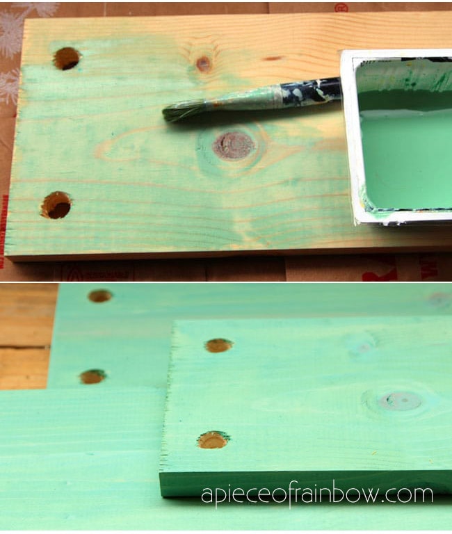 Paint the wood with your favorite colors of acrylic paint or milk paint