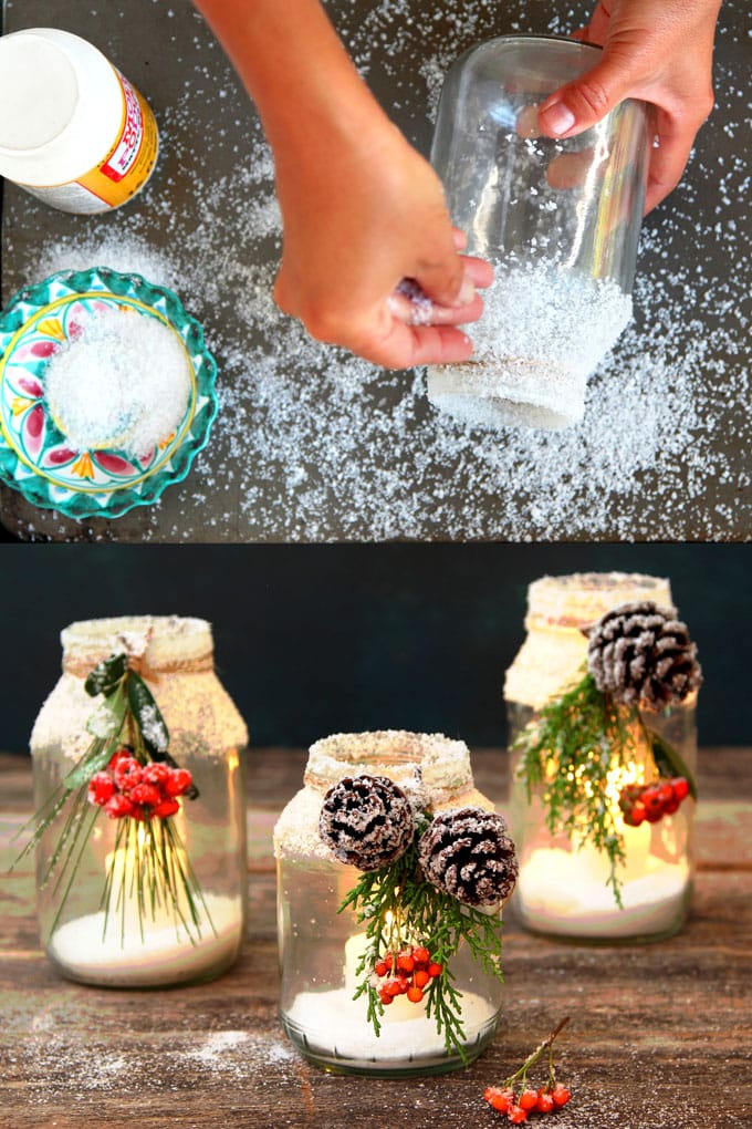 Snowy DIY Mason Jar Centerpieces {5-Minute $1 Decorations} - A ...