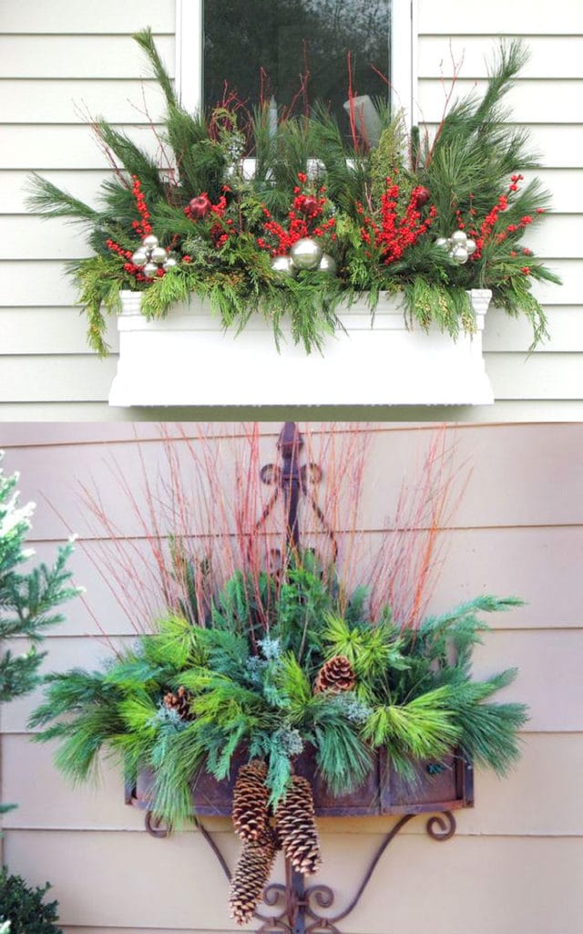 Window box outdoor planters in winter