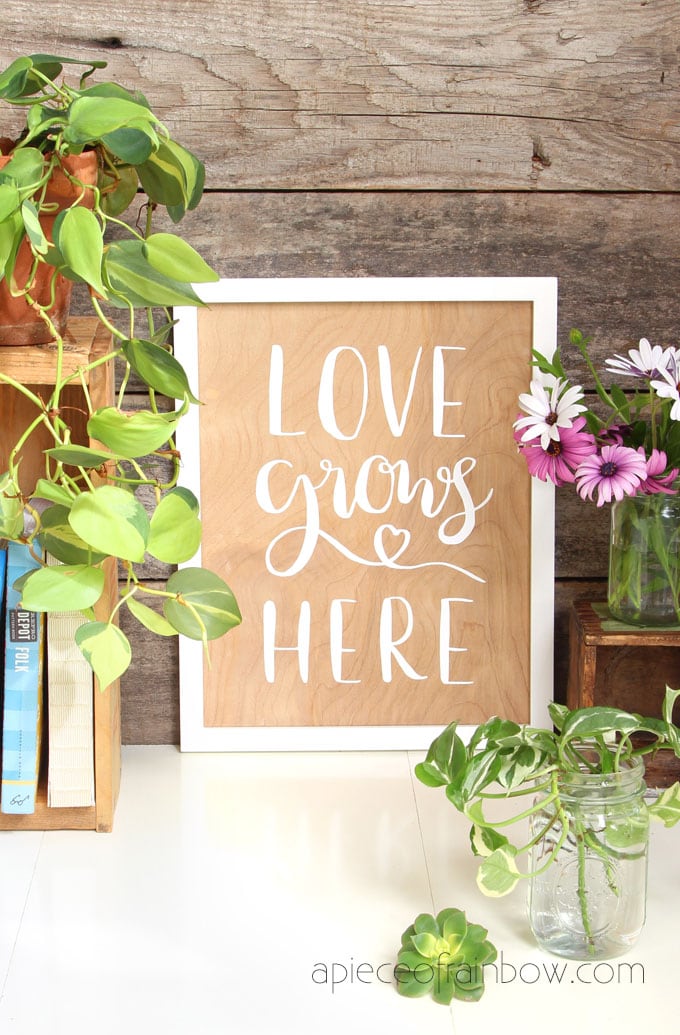 white on wood DIY wood wall art with hand lettered quote