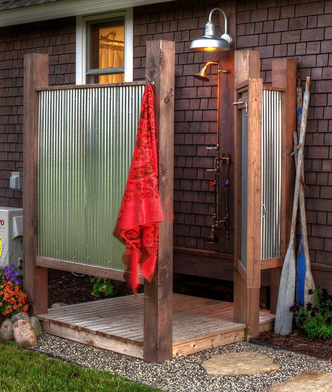 DIY Outdoor Shower Ideas How To Build Garden Shower Enclosures Plans Designs Kits Fixtures Wood Pallet Metal Aluminum Landscape Pool Backyard Patio Apieceofrainbow 13 