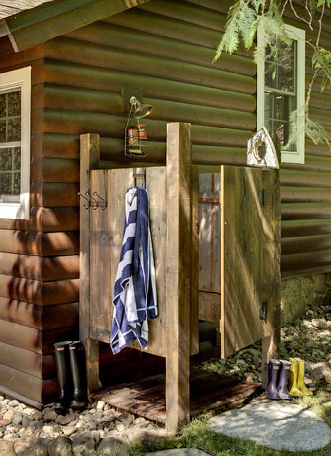 Wood cabin shower