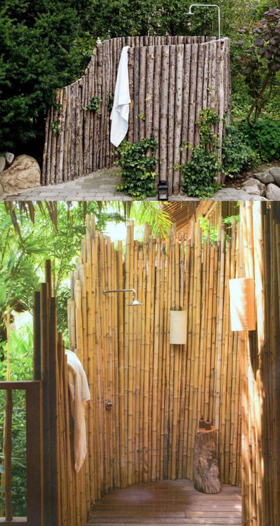 Build an Outdoor Shower with logs and poles