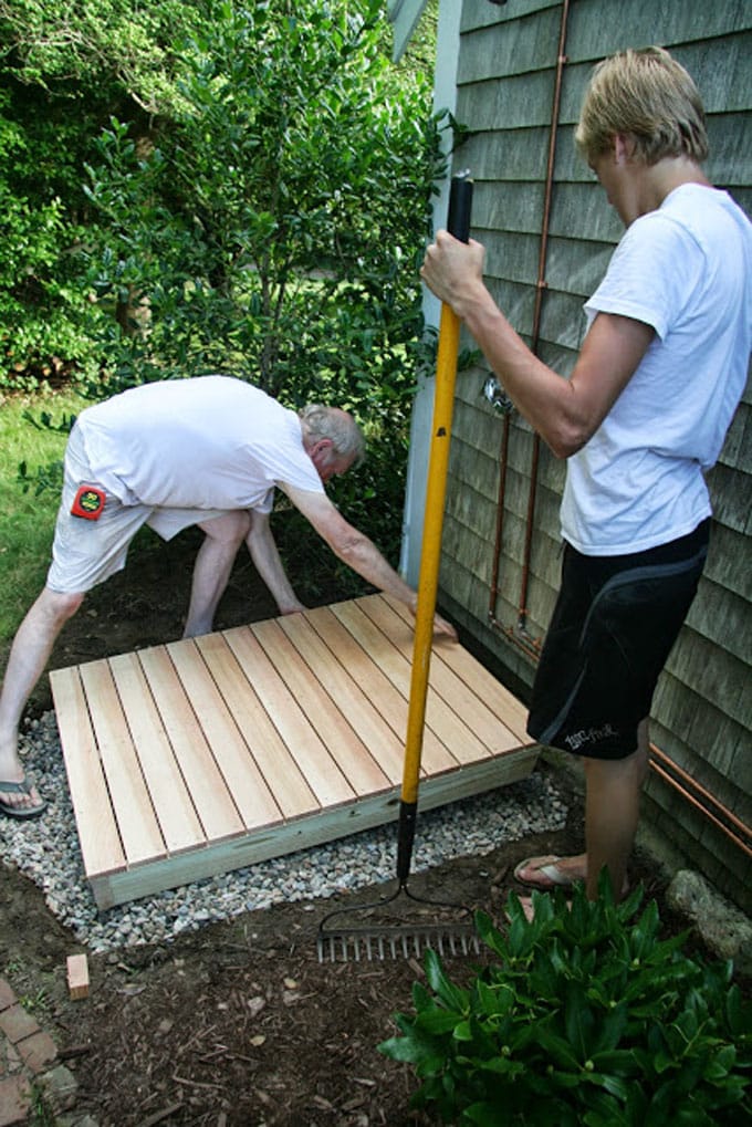 how to build a wood platform for a garden shower