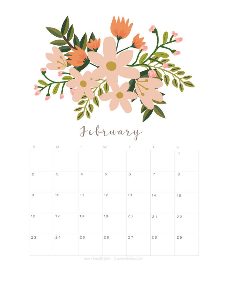 Printable February 2020 Calendar Monthly Planner {2 Designs: Flowers ...