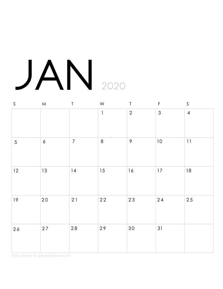 Printable January 2020 Calendar Monthly Planner 2 Designs