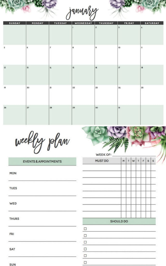FREE Calendar 2020 Printable with Weekly Planner: So Pretty and