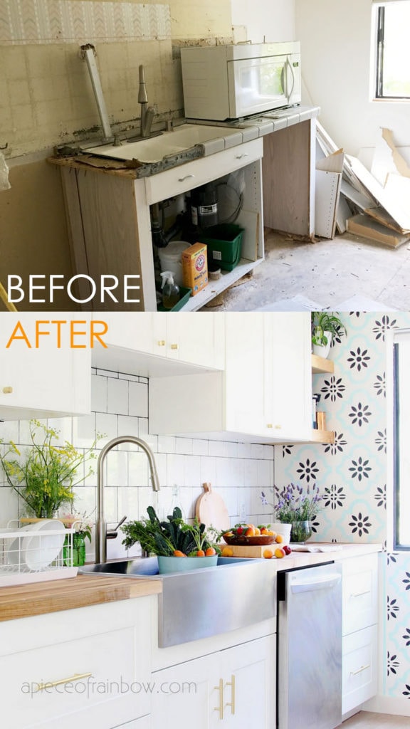 How To Design Install Ikea Kitchen Sektion Cabinets DIY Remodel Renovation Cost Tips Ideas Tutorial Modern Farmhouse Sink Butcher Block Countertop Subway Tile Apieceofrainbow B1 576x1024 