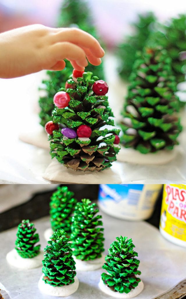 DIY pine cone Christmas trees : easy crafts for kids and family 