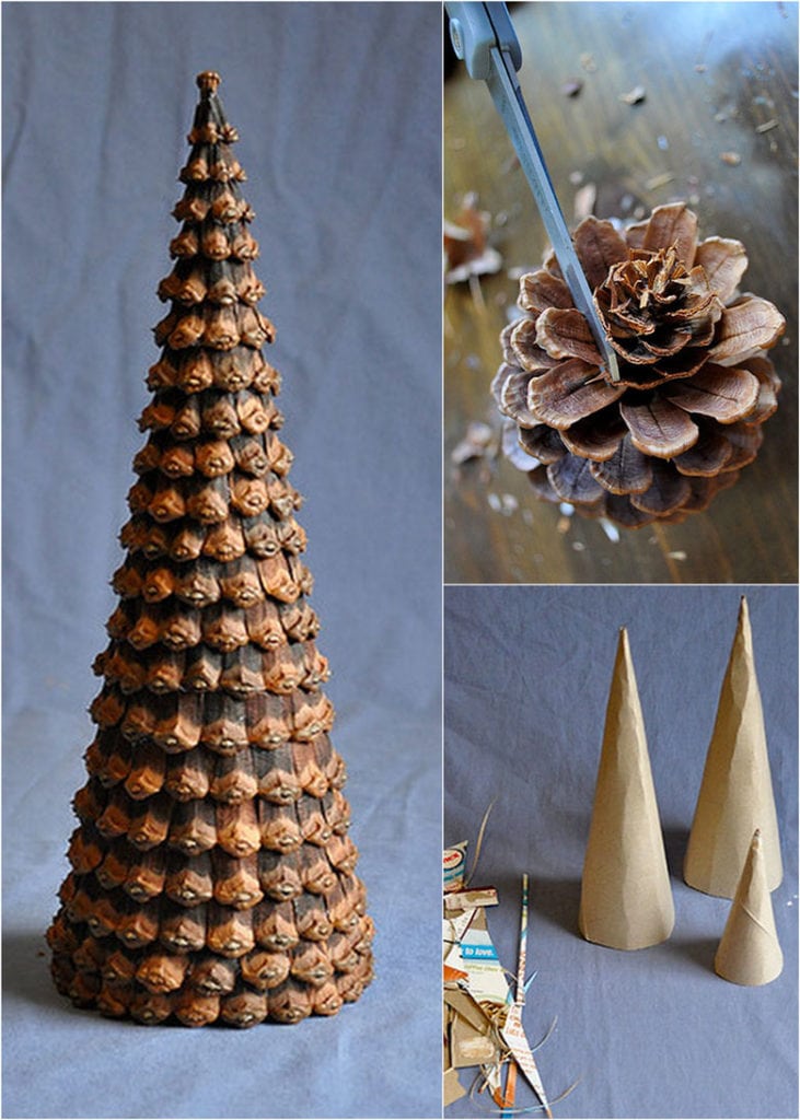  DIY pine cone Christmas tree idea using pinecone scales