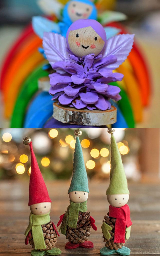 Make pine cone elf and angel Christmas decorations 