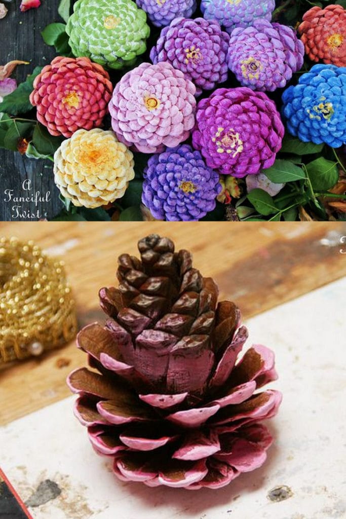 Pine cone zinnia flowers: free pine cone crafts for kids and adults