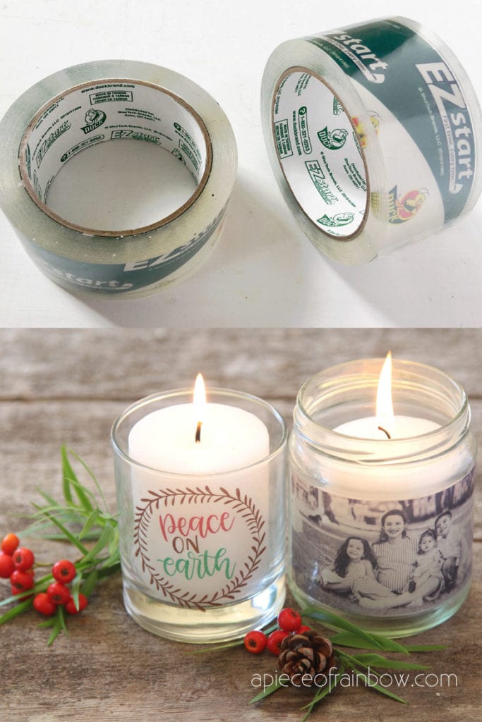 DIY Photo Candles with Packing Tape Clear Stickers - A Piece Of
