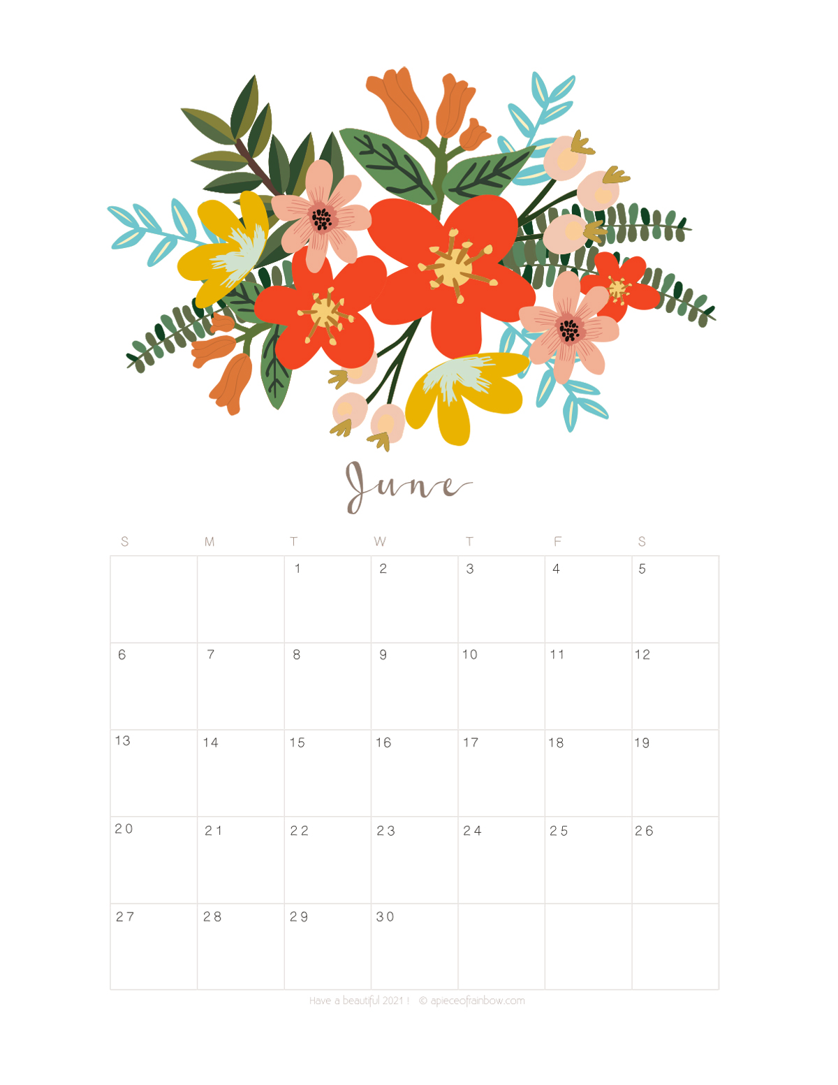 Printable June 2021 Calendar Monthly Planner {2 Designs: Flowers