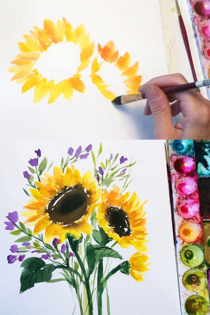 Simple watercolor painting using candle wax