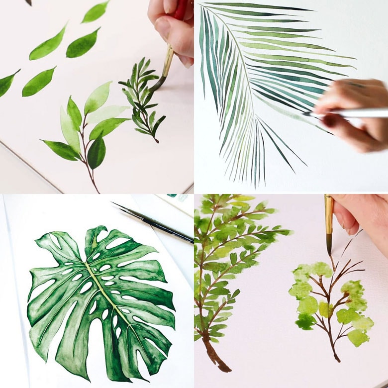 12 Easy Watercolor Leaves Painting Tutorials - A Piece Of Rainbow