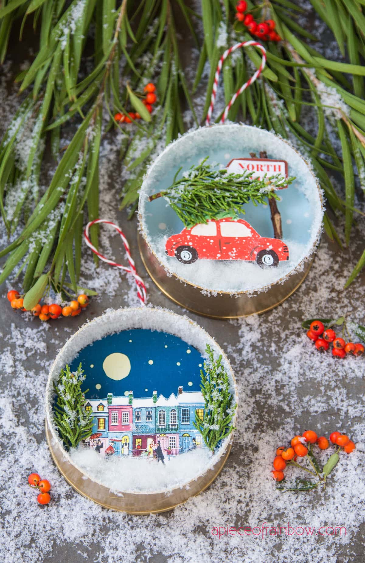 DIY Winter Village & Red Car Christmas Tree Ornaments - A Piece Of ...