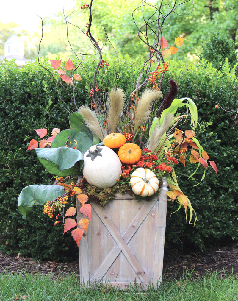 Fall Faux Plant Urn Filler Fall Front Porch Planter Pot 